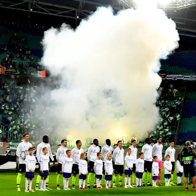 Celtic line up at the Red Bull Arena