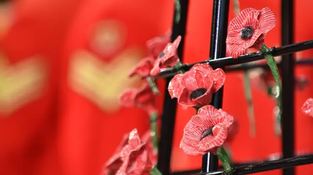 Ceramic poppies on artwork