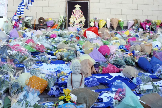 The scene outside Leicester's King Power Stadium