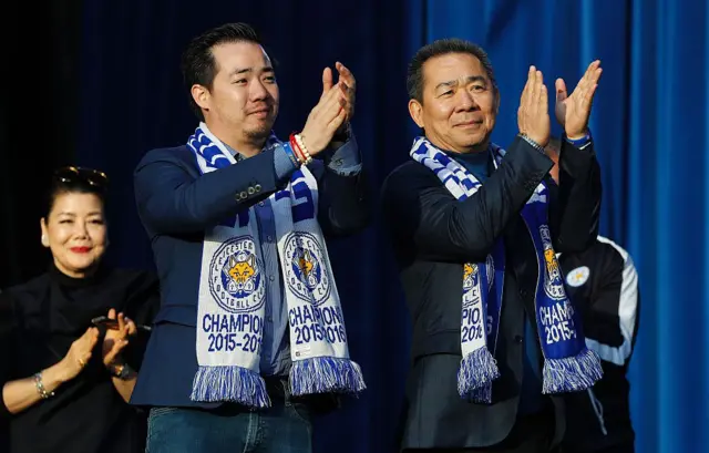 Vichai Srivaddhanaprabha (R) and his son Aiyawatt Srivaddhanaprabha