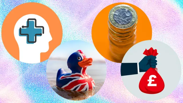 Mental health, a rubber duck, a pile of pounds and a bag of money