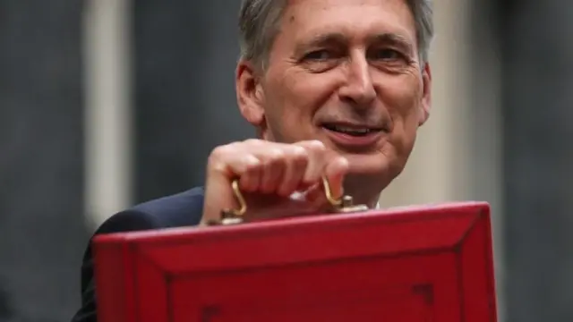 Philip Hammond poses for pictures with the Budget Box