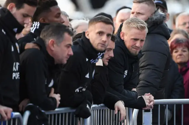 Schmeichel and Vardy paying their respects