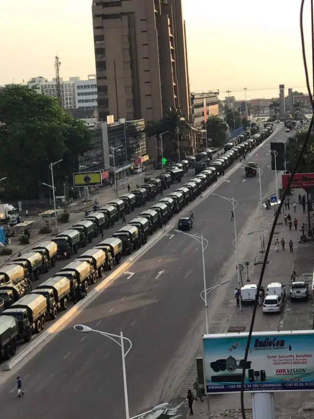 Army trucks in Kinshasa