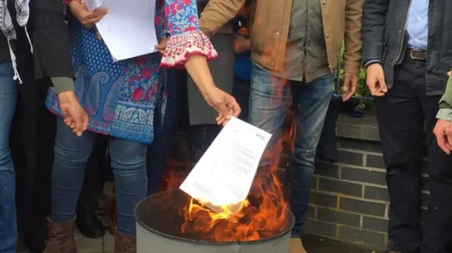 Letters sent to the asylum seekers were set on fire at the demonstration