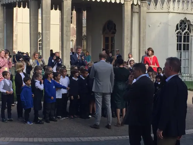 Schoolchildren and Duke and Duchess of Sussex