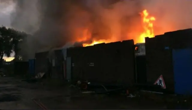 Flames at derelict shops in Hull