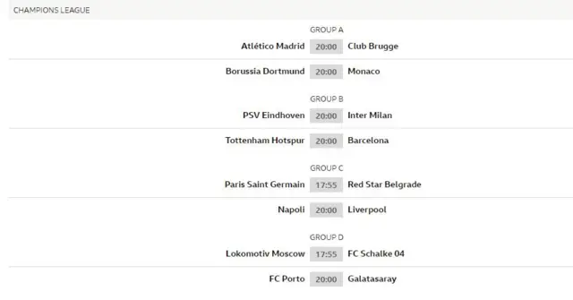 Champions League fixtures