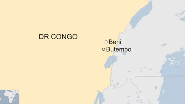 Map showing location of Beni and Butembo