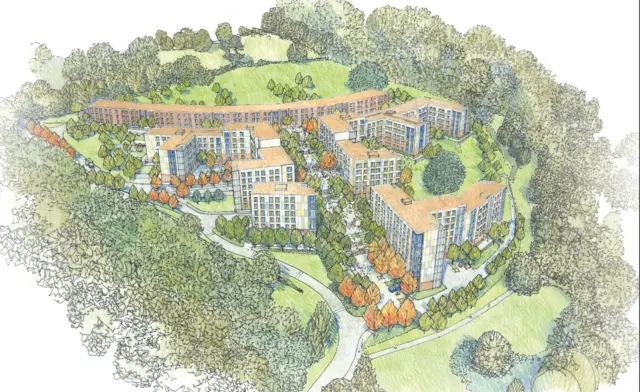 Artist impression of the University of Exeter East Park student flats site