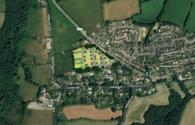 Aerial view of the site of a proposed housing development in Fowey