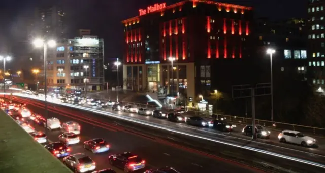 Traffic outside Birmingham's Mailbox