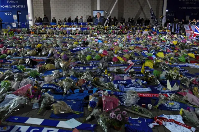 Tributes outside the King Power Stadium