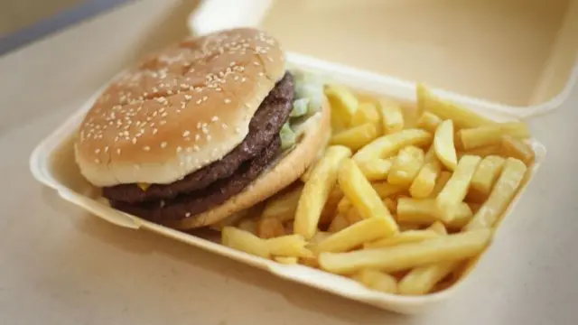 A burger and chips