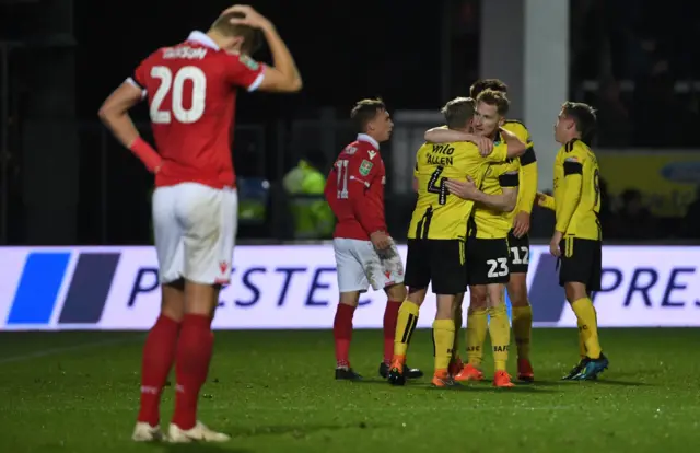 Burton Albion celebrate their second goal