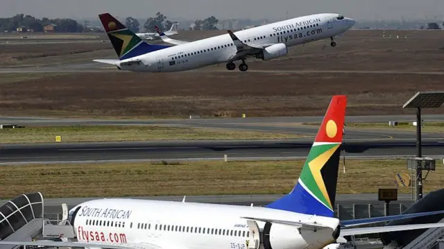 SAA planes at OR Tambo airport in Johannesburg - archive shot