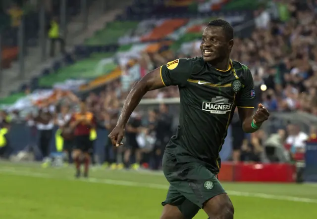 Wakaso Mubarak celebrates his early goal for Celtic