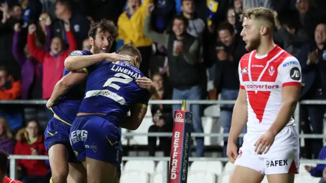 Tom Lineham celebrates try