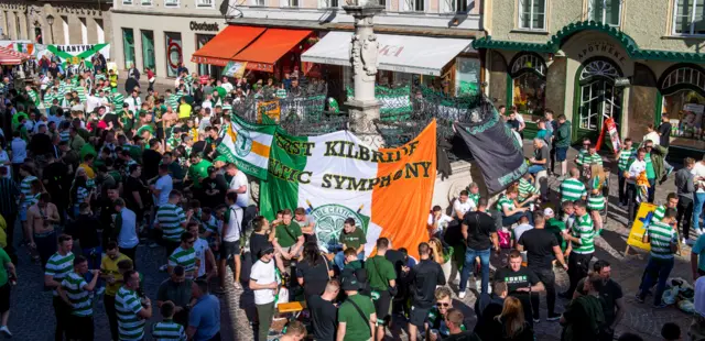 Celtic fans enjoy a few refreshments before the game