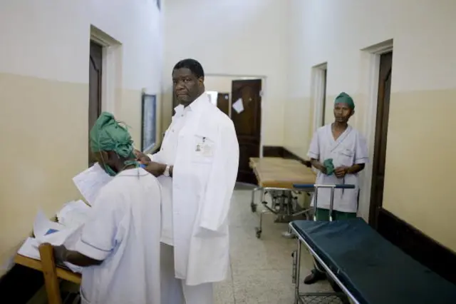 Dr Denis Mukwege, a French-trained gynecologist, checks out after performing surgery on November 2, 2007 in Panzi hospital