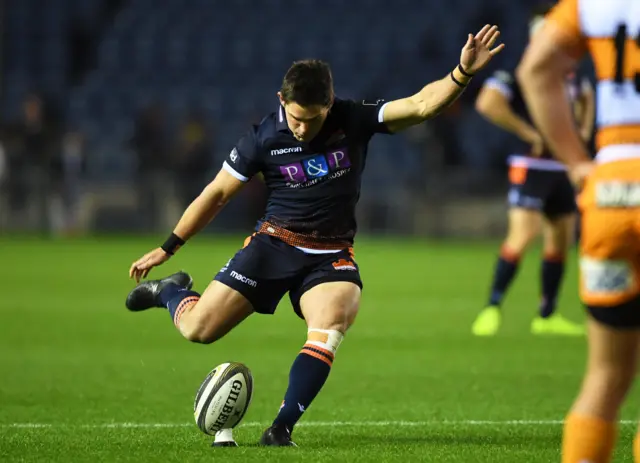 Simon Hickey scores from a penalty for Edinburgh