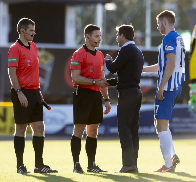 Neil McCann remonstrates after the match with referee Steven McLean