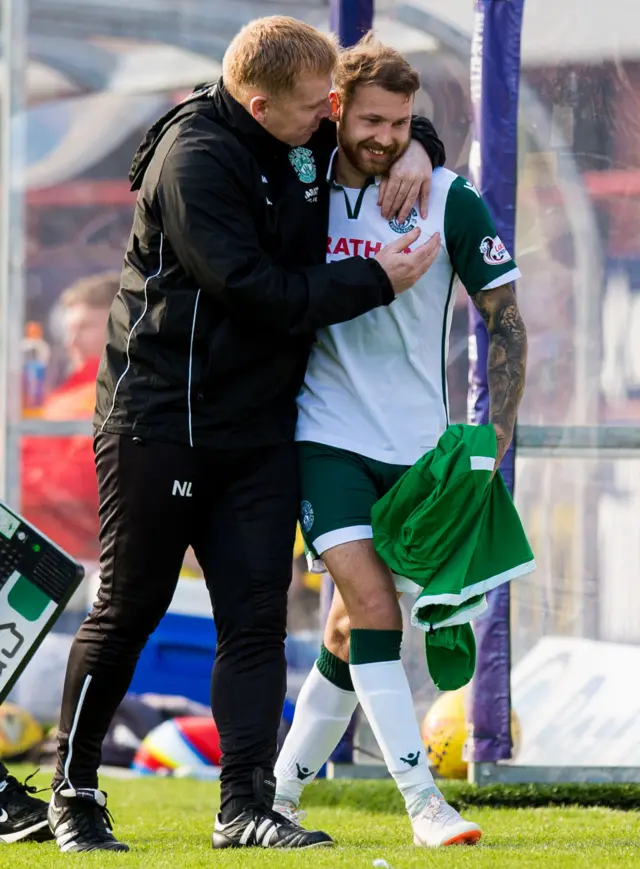 Neil Lennon and Martin Boyle embrace