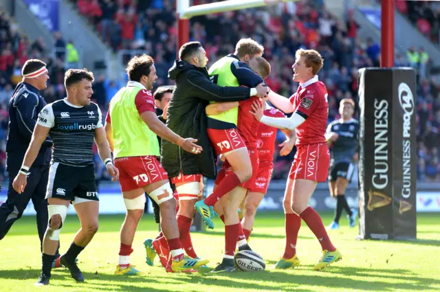 Scarlets celebrate their opening try