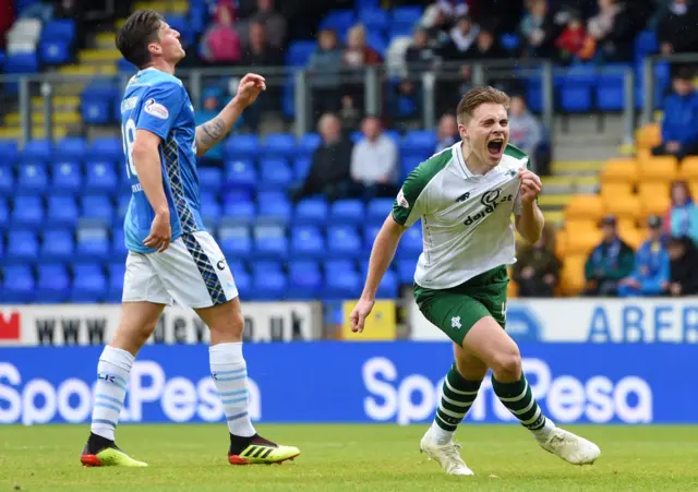 James Forrest celebrates the first of four goals in Perth