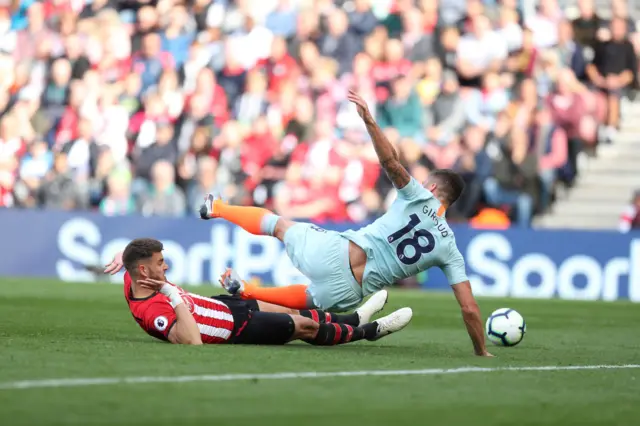 Wesley Hoedt and Olivier Giroud