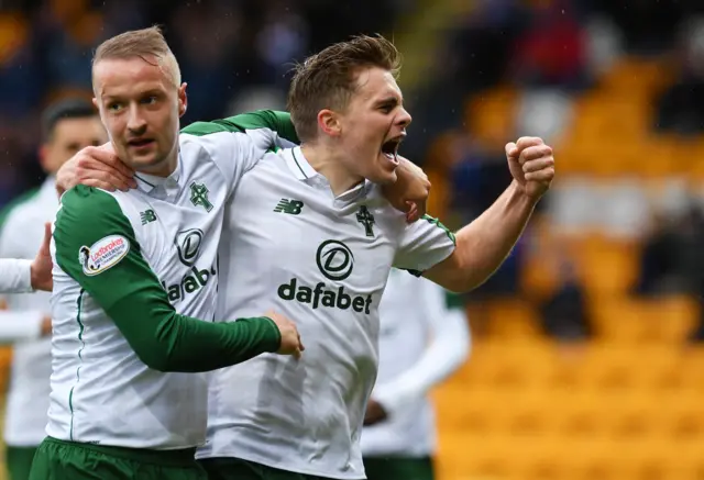 James Forrest celebrates scoring the opener for Celtic