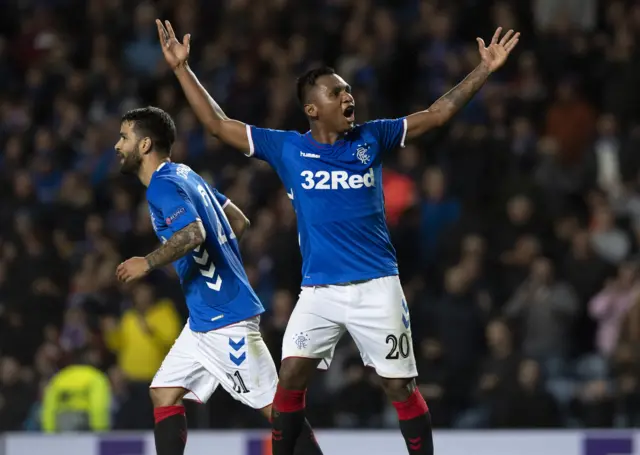 Rangers striker Alfredo Morelos scored twice on Thursday to take his tally for the season to