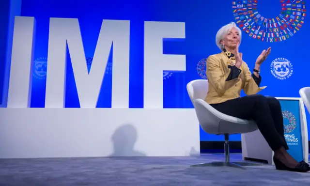 IMF Managing Director Christine Lagarde moderates a discussion on 'Reforming the Euro Area: Views from Inside and Outside of Europe,' during the 2018 Spring Meetings of the International Monetary Fund and World Bank Group at IMF Headquarters in Washington, DC, April 19, 2018.