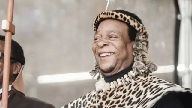 Zulu King Goodwill Zwelithini smiles at The Moses Mabhida Football Stadium in Durban on October 7, 2018.