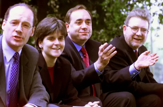 nicola sturgeon, alex salmond, john swinney and Mike Russell in 1999