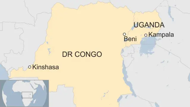 Map showing location of DRC and Uganda