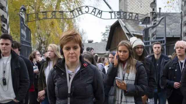 First Minister Nicola Sturgeon joined 200 students on a trip to Nazi concentration camp in Auschwitz where they heard the camps history