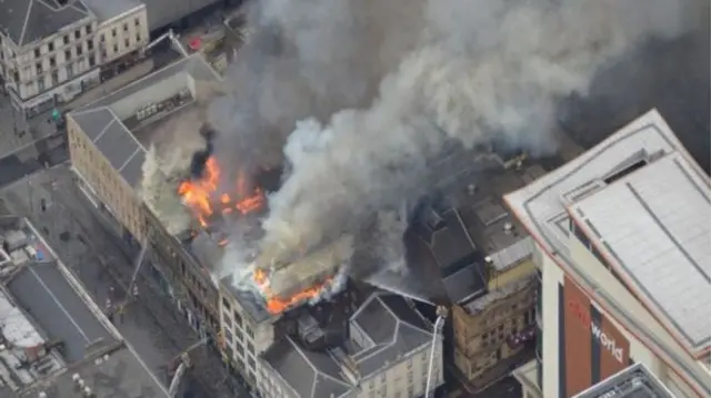 An aerial view of Pavilion fire