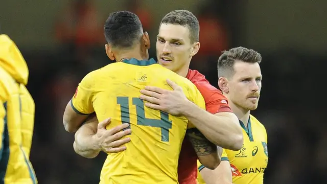 George North hugs Israel Folau