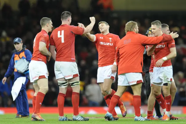 Wales player celebrate