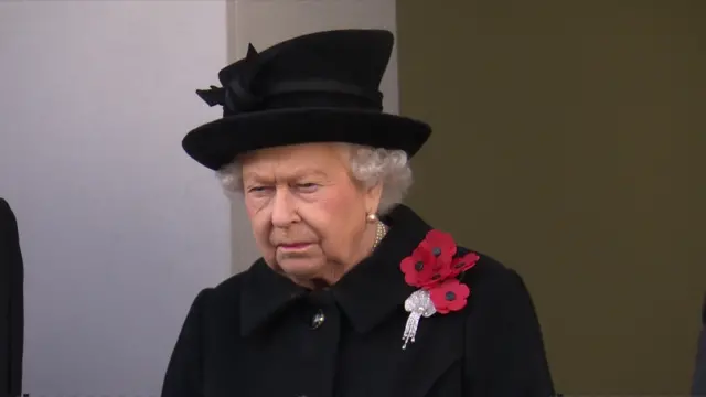 The Queen looks over the commemorations in Whitehall