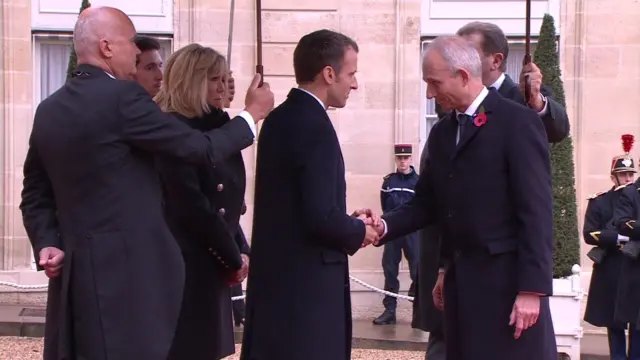 President Macron greets French Ministers at the Élysée Palace in Paris