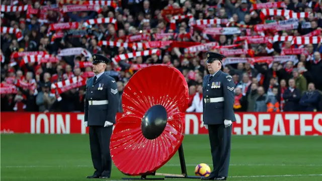 Poppy on pitch at Anfield