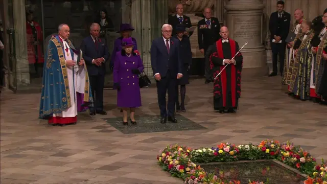 The grave of the unknown warrior was surrounded by fresh flowers