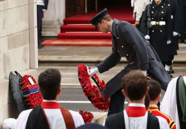 Prince William lays a wreath and the Cenotaph