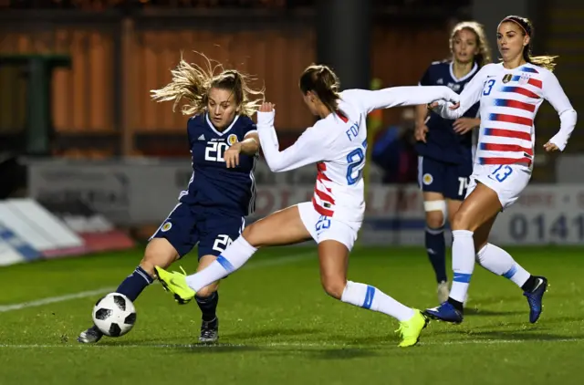 Scotland's Fiona Brown (left) and Emily Fox in action