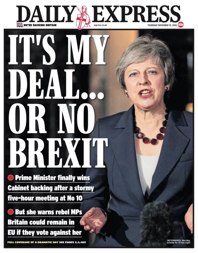 Daily Express front page, 15/11/18