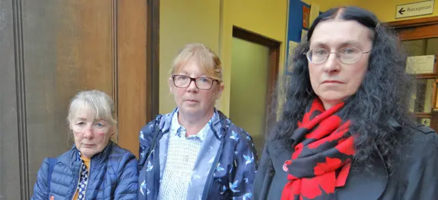 Millom pool campaigners Janette Yates, Karen Jackson-Smith and Jane Micklethwaite at County Hall in Kendal today