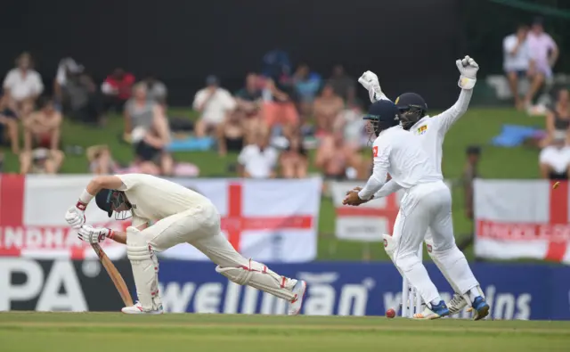 Joe Root is bowled against Sri Lanka