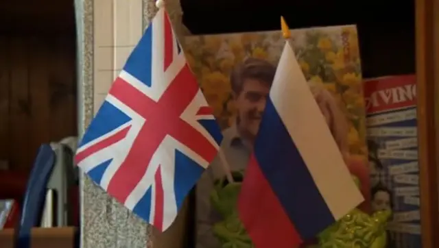 A Russian flag next to the union jack